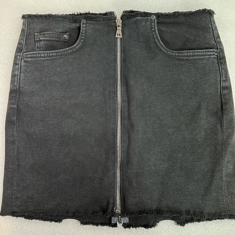 Black Denim Skirt with Front Zipper